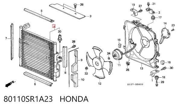 Радиатор кондиционера 80110SR1A23 Honda
