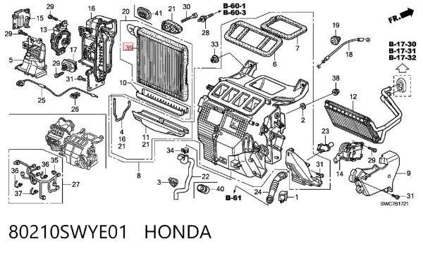 Испаритель кондиционера 80210SWYE01 Honda