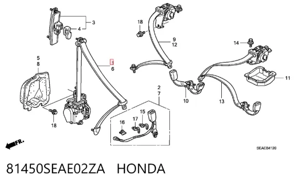 Ремень безопасности 81450SEAE02ZA Honda