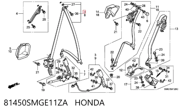 Ремень безопасности 81450SMGE11ZA Honda