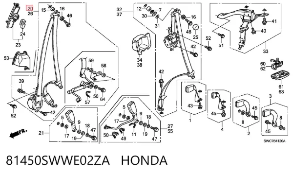 Ремень безопасности 81450SWWE02ZA Honda