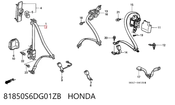 Левый ремень безопасности 81850S6DG01ZB Honda