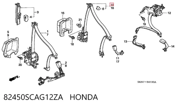 Ремень безопасности задний правый 82450SCAG12ZA Honda