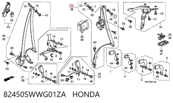 Ремень безопасности задний правый 82450SWWG01ZA Honda