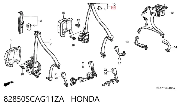 Ремень безопасности задний левый 82850SCAG11ZA Honda