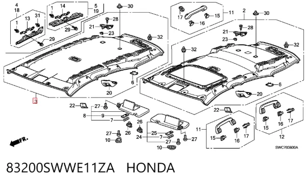 Обивка крыши (потолок) 83200SWWE11ZA Honda