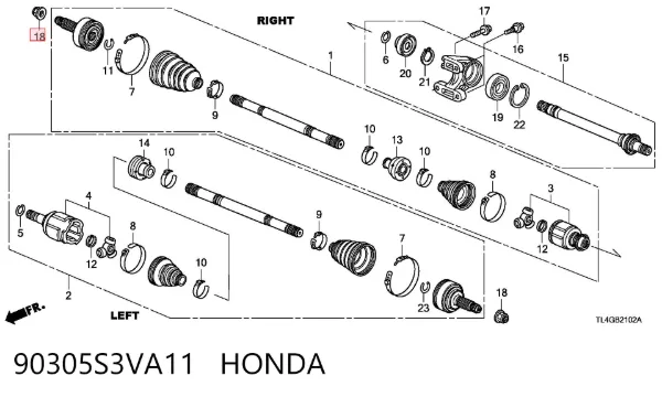 Гайка передней ступицы 90305S3VA11 Honda
