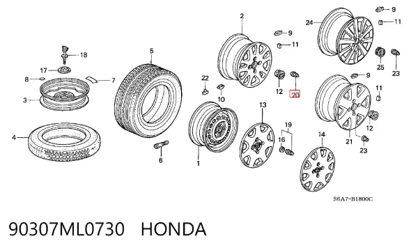 Гайки колесные 90307ML0730 Honda