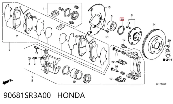 Кольцо стопорное подшипника передней ступицы 90681SR3A00 Honda