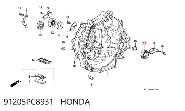 Левый сальник полуоси 91205PC8931 Honda
