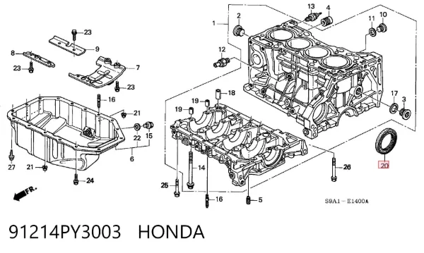 Сальник коленвала задний 91214PY3003 Honda