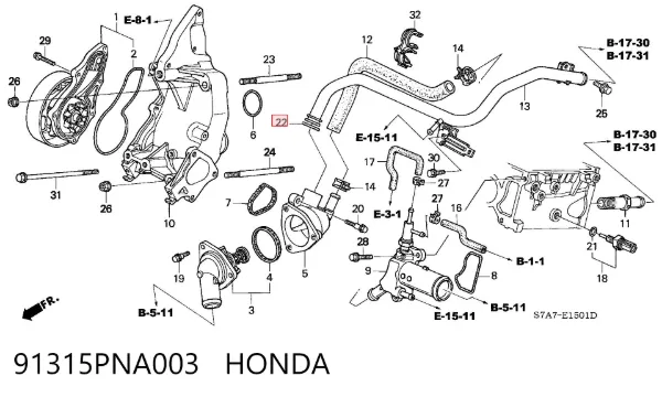 Прокладка корпуса термостата 91315PNA003 Honda