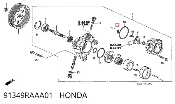 Сальник насоса ГУР 91349RAAA01 Honda
