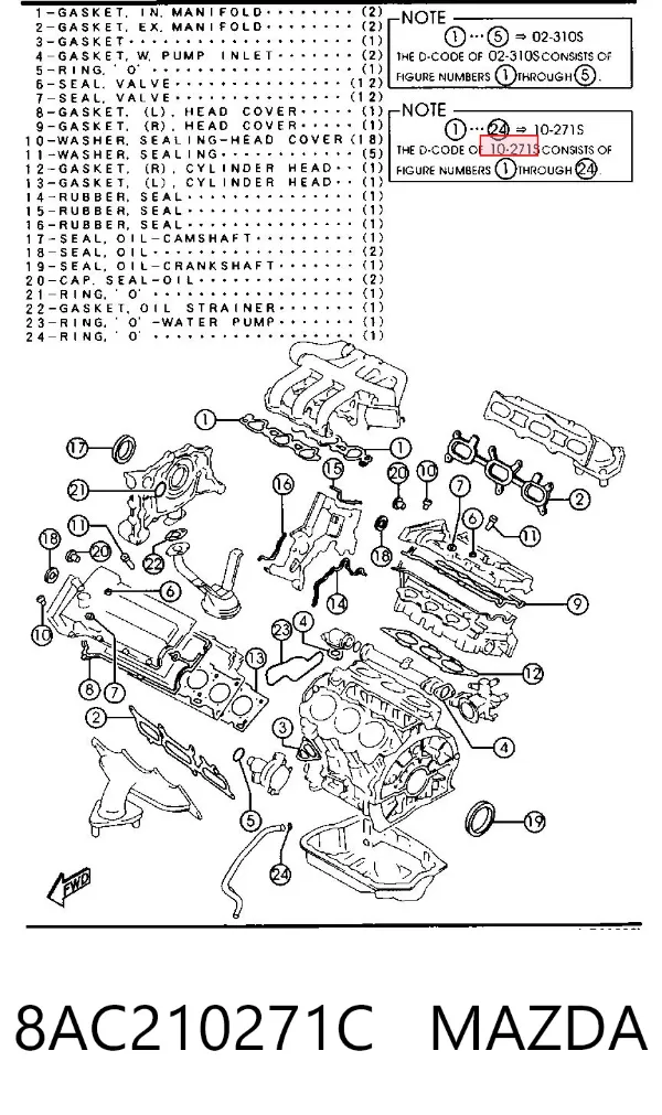 Комплект прокладок 8AC210271C Mazda