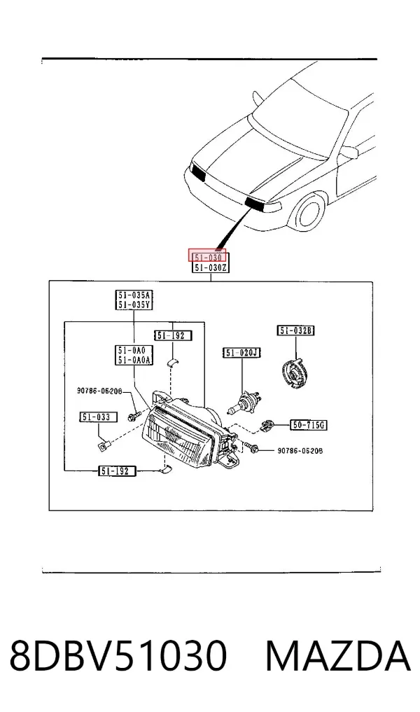 Правая фара 8DBV51030 Mazda
