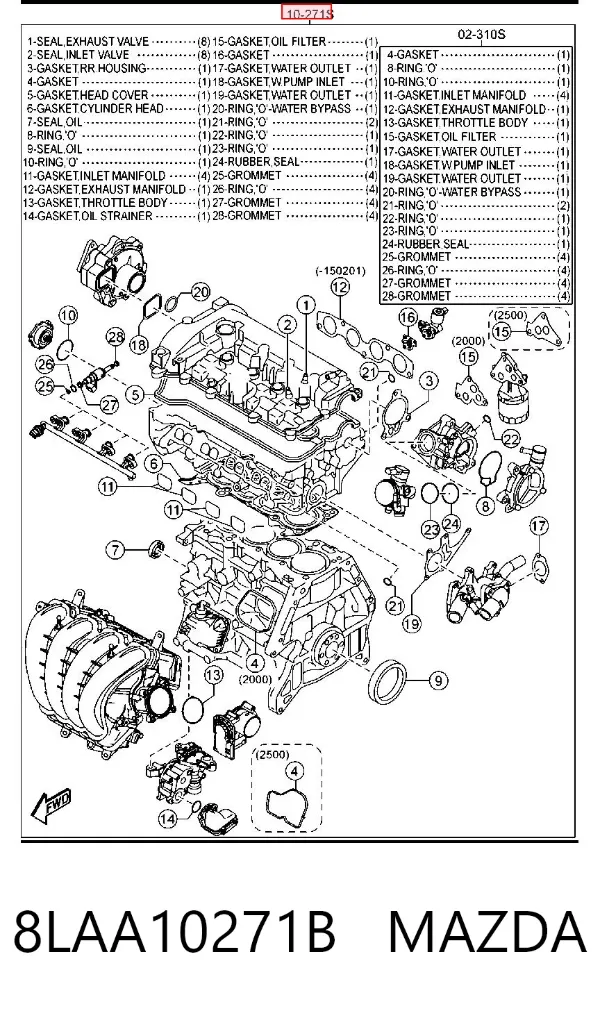 Комплект прокладок 8LAA10271B Mazda