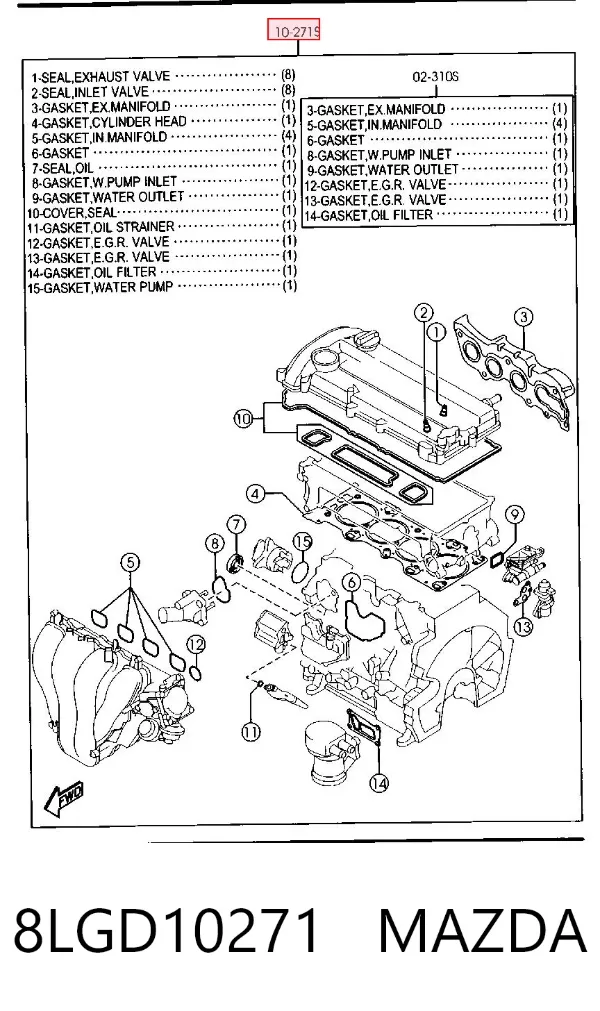 Комплект прокладок 8LGD10271 Mazda