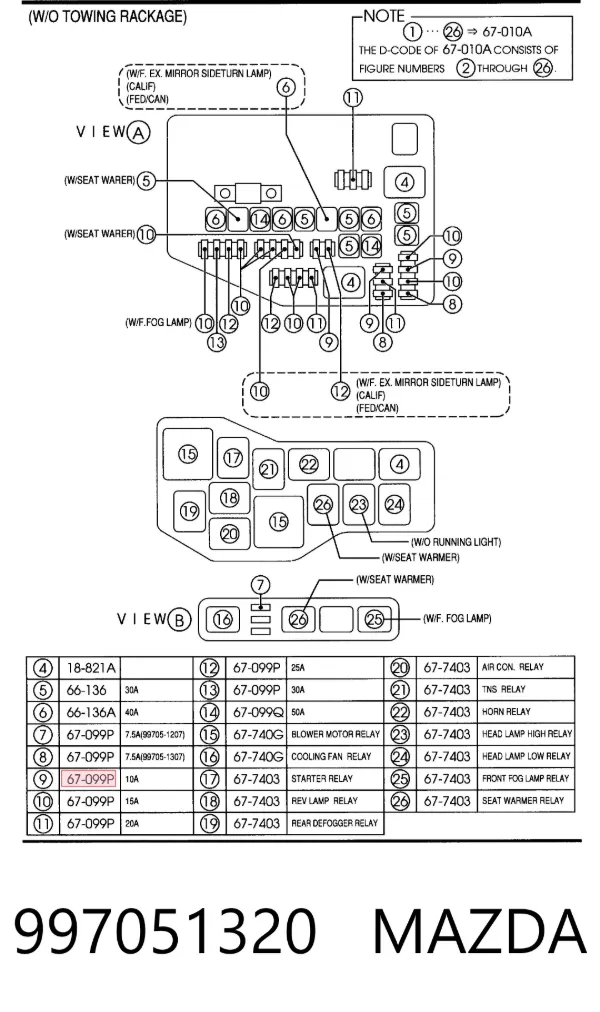 Блок предохранителей 997051320 Mazda