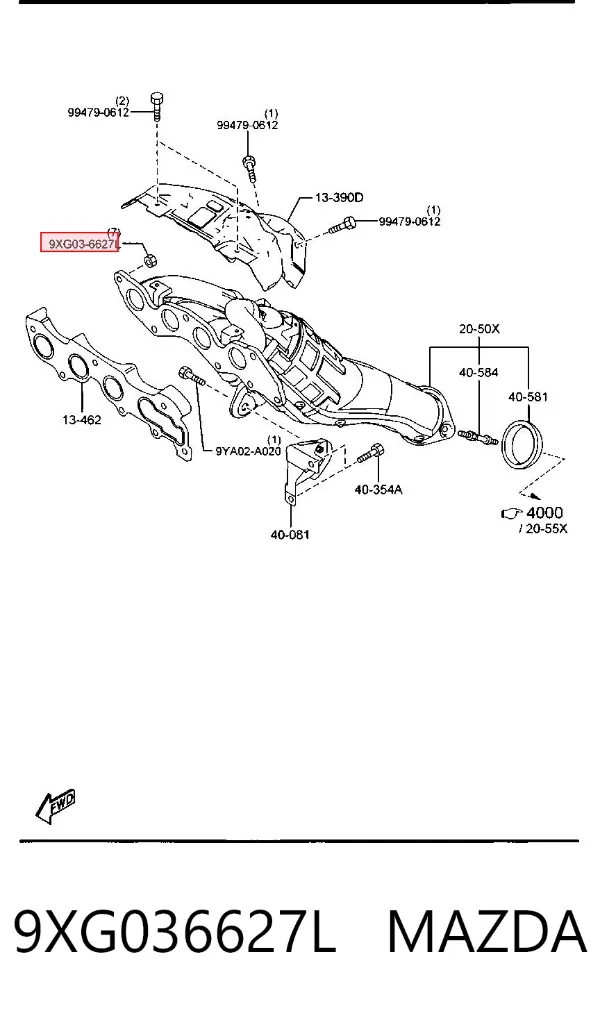 Гайка выпускного коллектора 9XG036627L Mazda