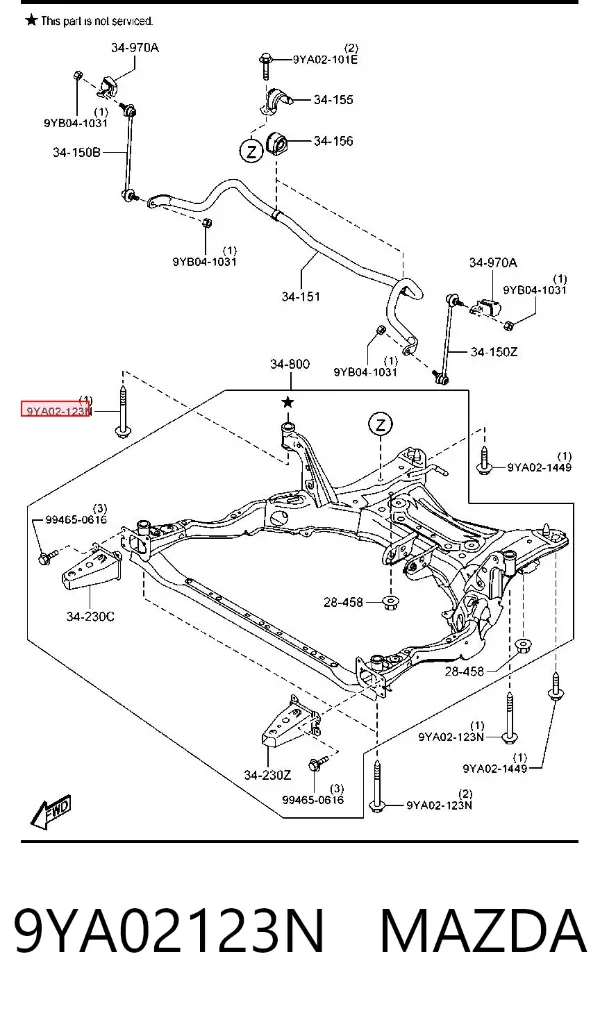 Болт крепления подрамника 9YA02123N Mazda