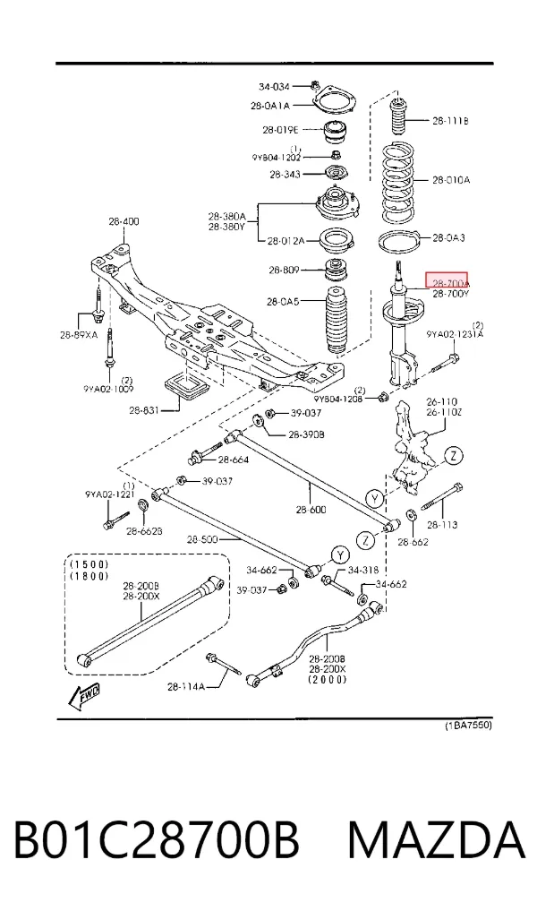 Амортизатор задний правый B01C28700B Mazda