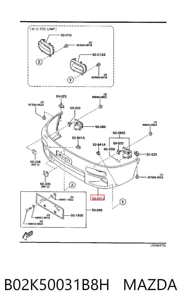 Передний бампер B02K50031B8H Mazda