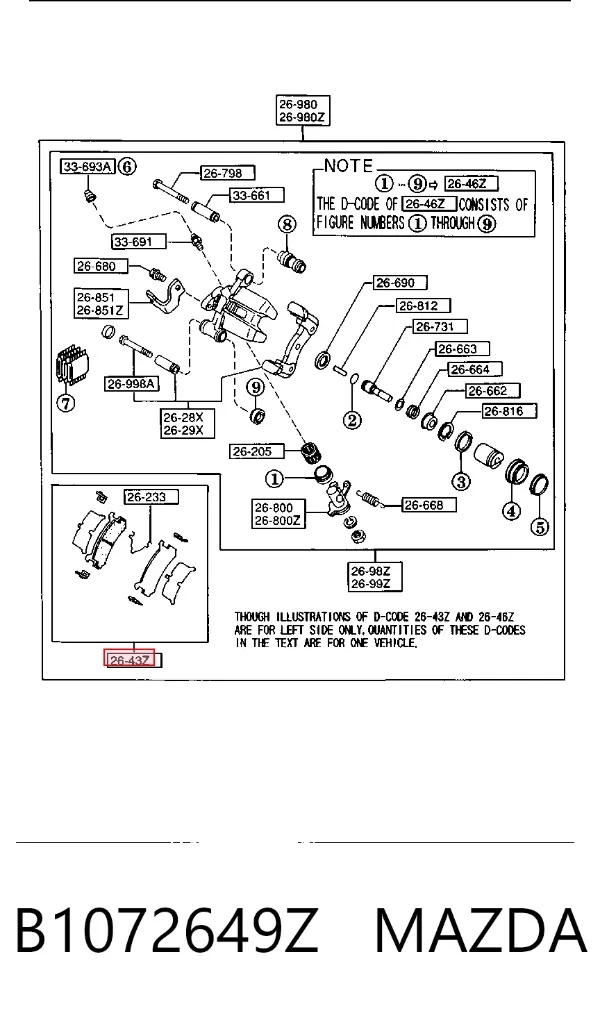 Задние тормозные колодки B1072649Z Mazda