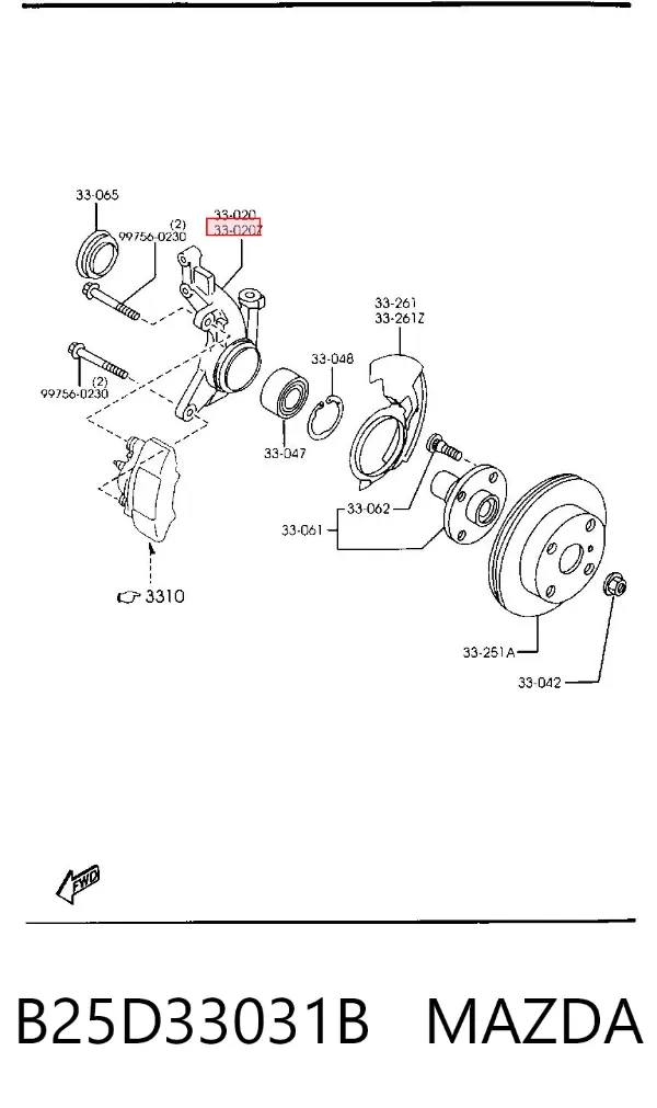 Цапфа передняя левая B25D33031B Mazda