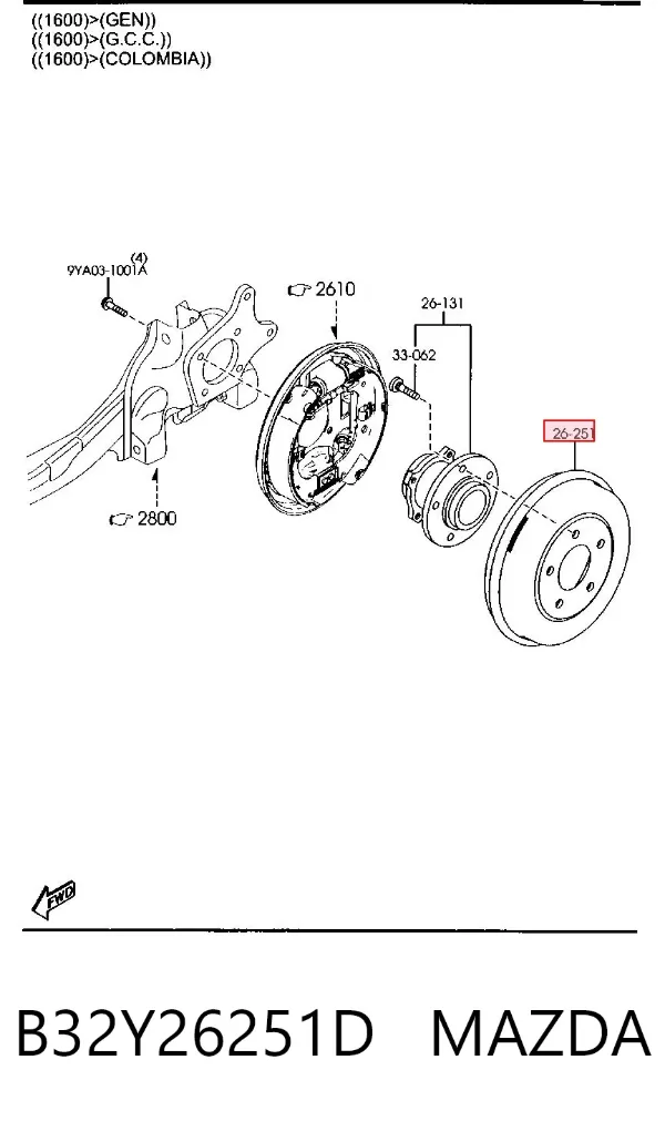Тормозной барабан B32Y26251D Mazda