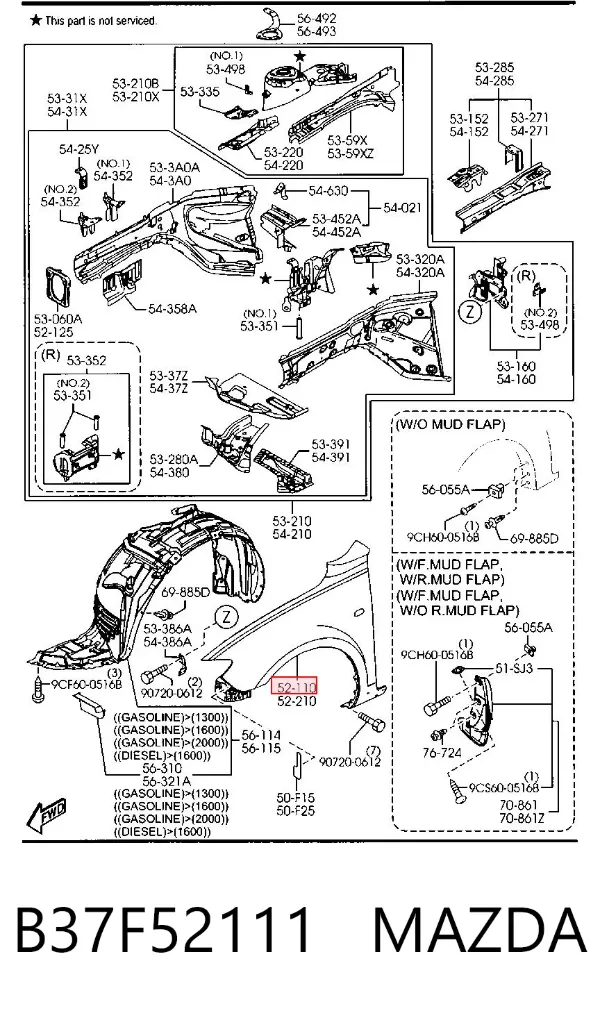 Крыло переднее правое B37F52111 Mazda