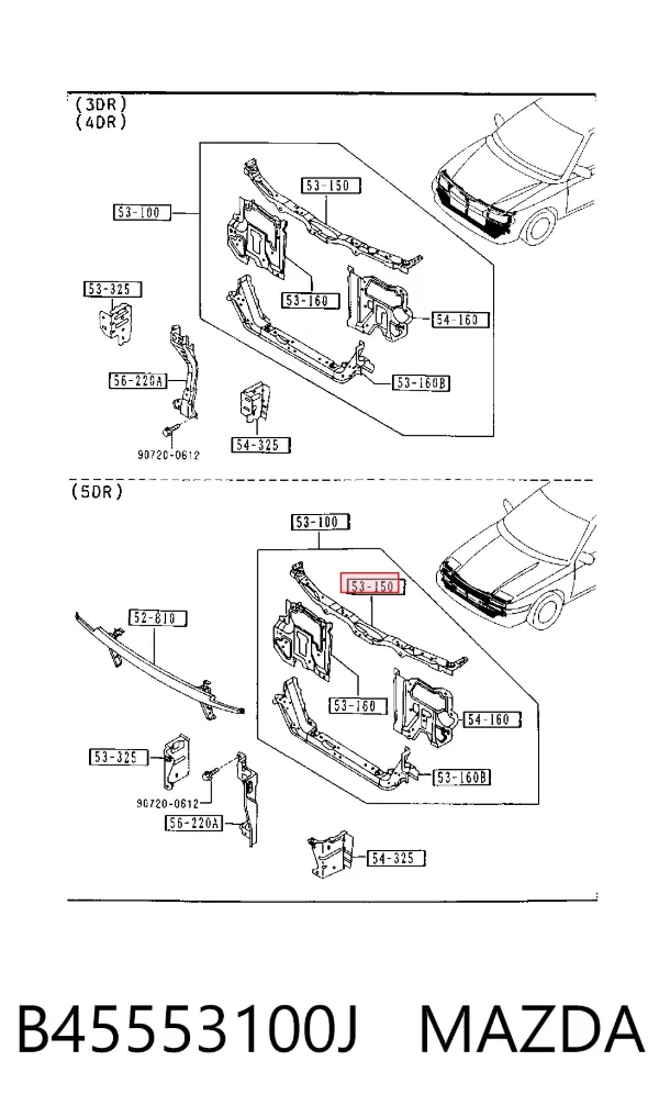 Рамка радиатора B45553100J Mazda