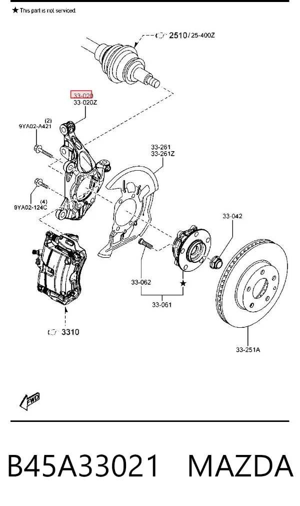 Цапфа передняя правая B45A33021 Mazda