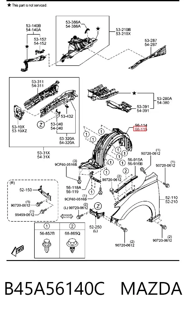 Подкрылок передний левый B45A56140C Mazda