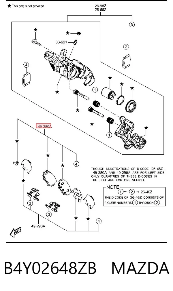 Задние тормозные колодки B4Y02648ZB Mazda