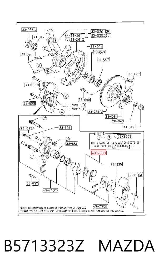 Передние тормозные колодки B5713323Z Mazda