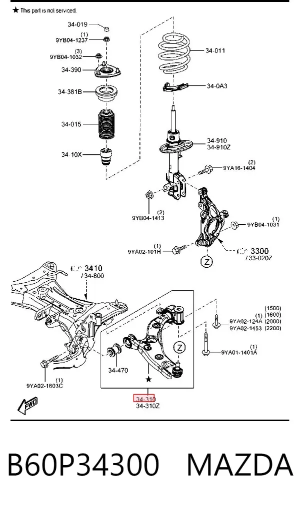 Нижний рычаг B60P34300 Mazda