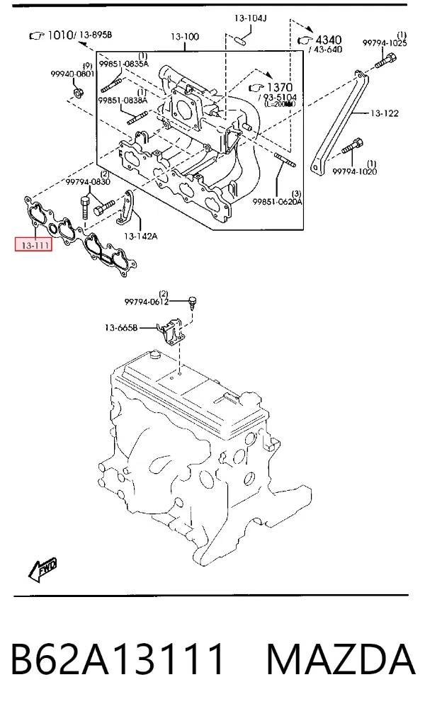 Прокладка впускного коллектора B62A13111 Mazda