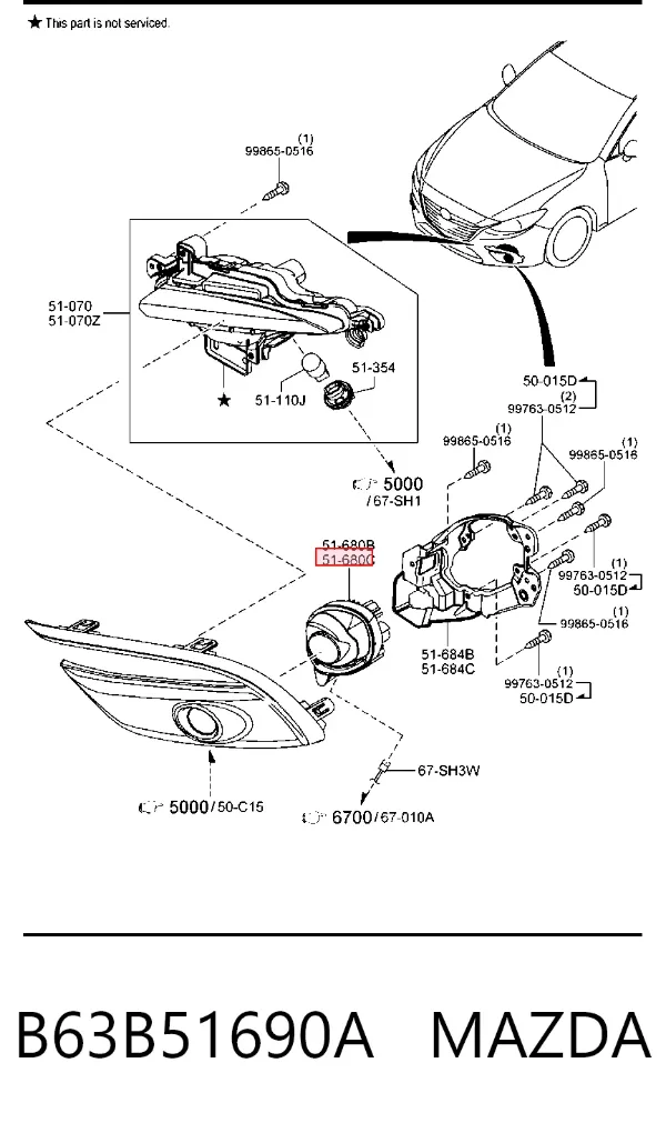 Фара противотуманная левая B63B51690A Mazda