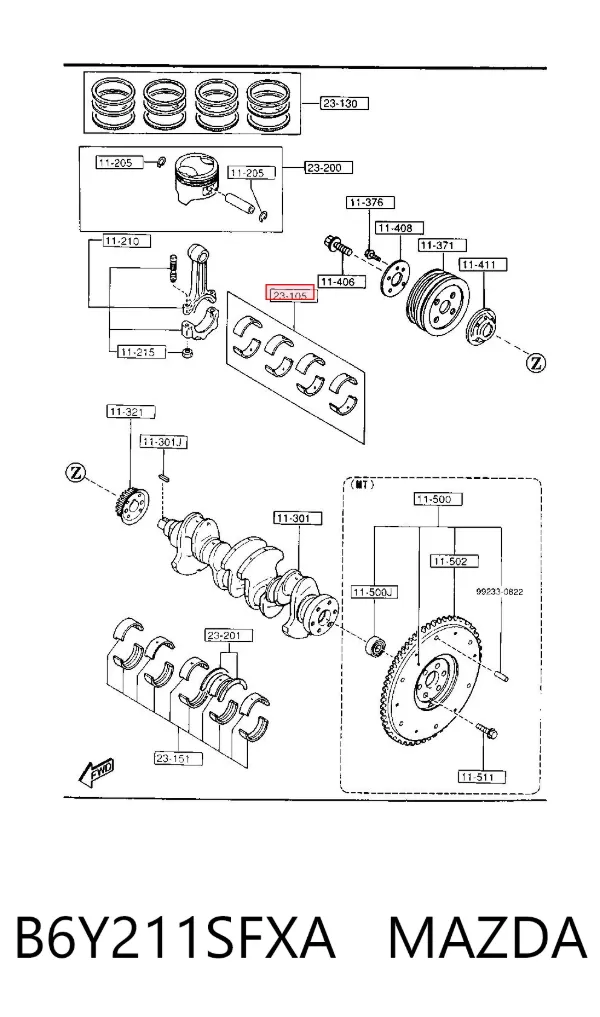 Вкладыши шатунные, 2-й ремонт B6Y211SFXA Mazda