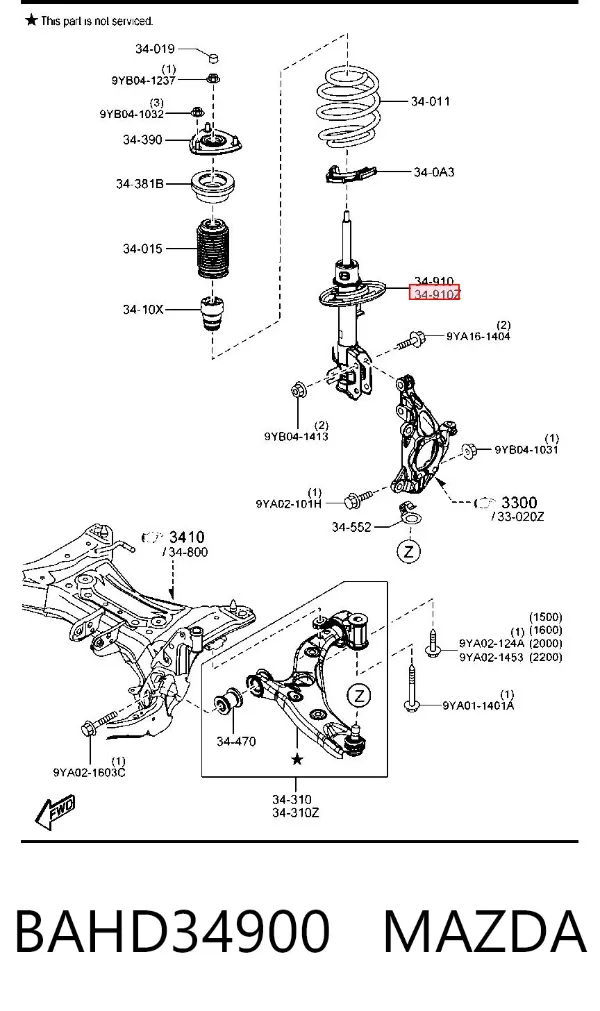 Амортизатор передний левый BAHD34900 Mazda