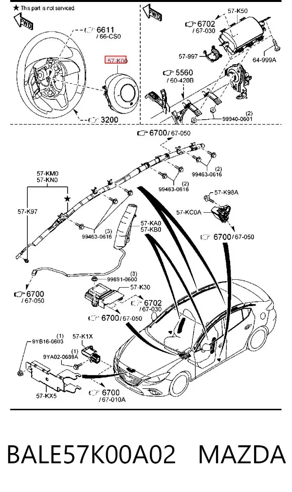 Подушка безопасности водителя BALE57K00A02 Mazda