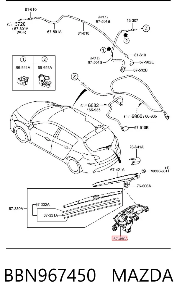 Моторчик заднего дворника Mazda 3 BL