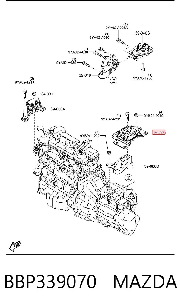 Подушка (опора) двигателя левая верхняя BBP339070 Mazda