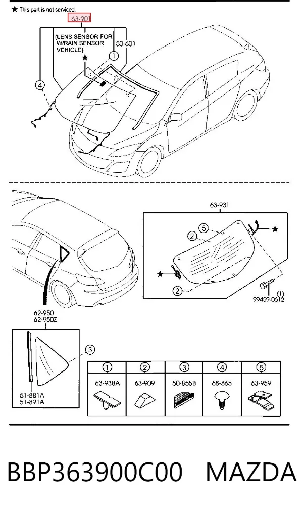 Лобовое стекло BBP363900C00 Mazda