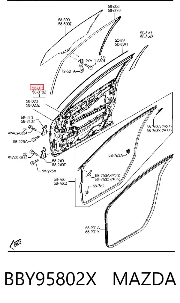 Дверь передняя правая BBY95802X Mazda