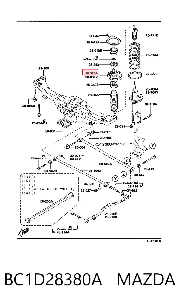 Опора амортизатора заднего правого BC1D28380A Mazda