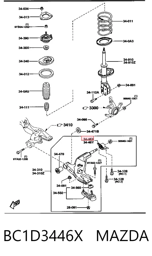 Сайлентблок переднего рычага BC1D3446X Mazda