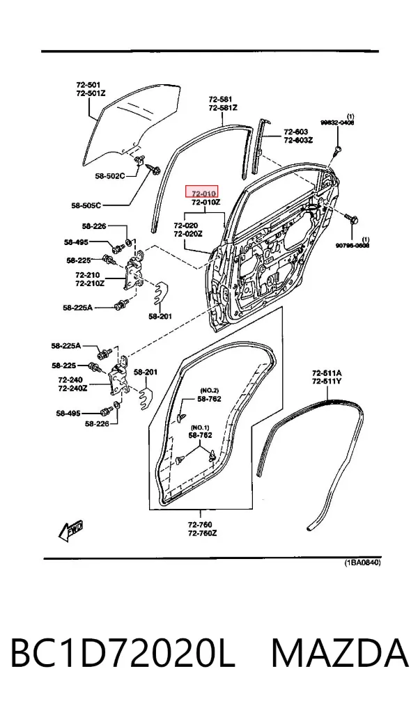 Дверь задняя правая BC1D72020L Mazda