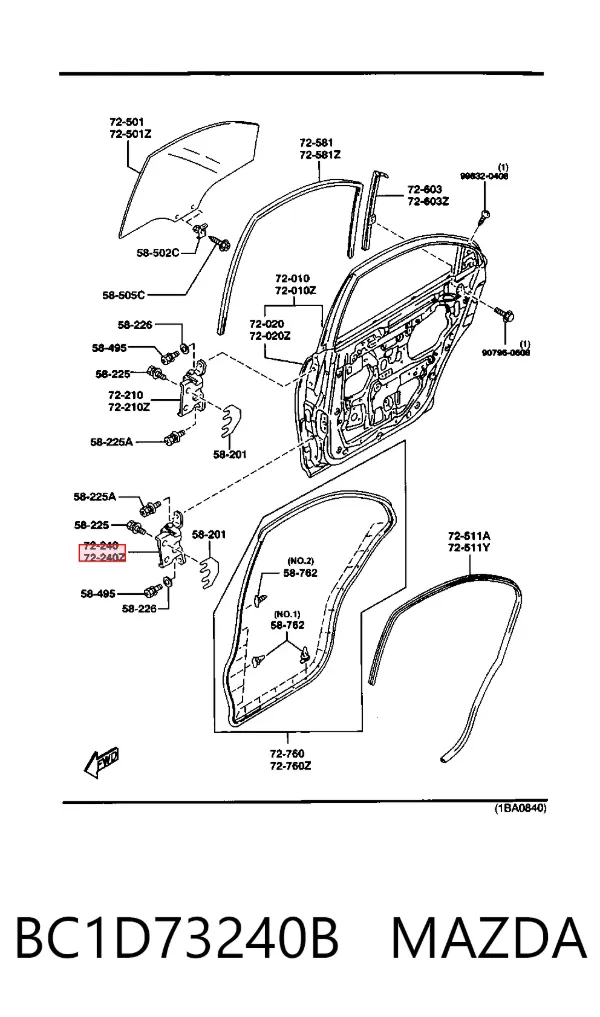 Петля двери задней левой BC1D73240B Mazda