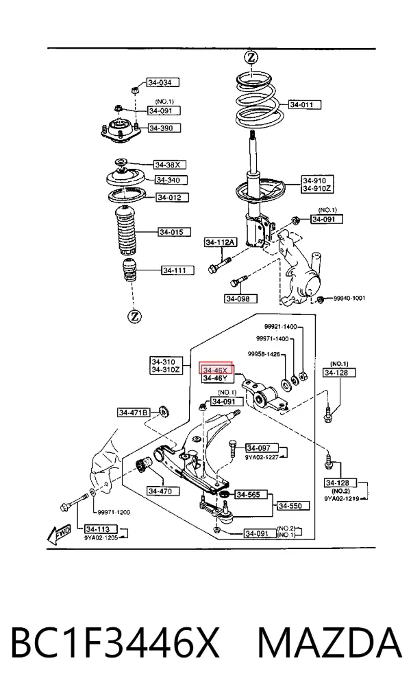 Сайлентблок переднего рычага BC1F3446X Mazda